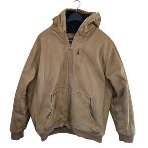 Cabelas XL Tan Hooded Canvas Jacket Workwear Chore coat outdoor rugged western